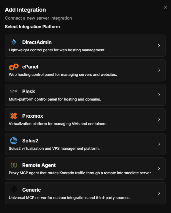 Add Integration - select a platform