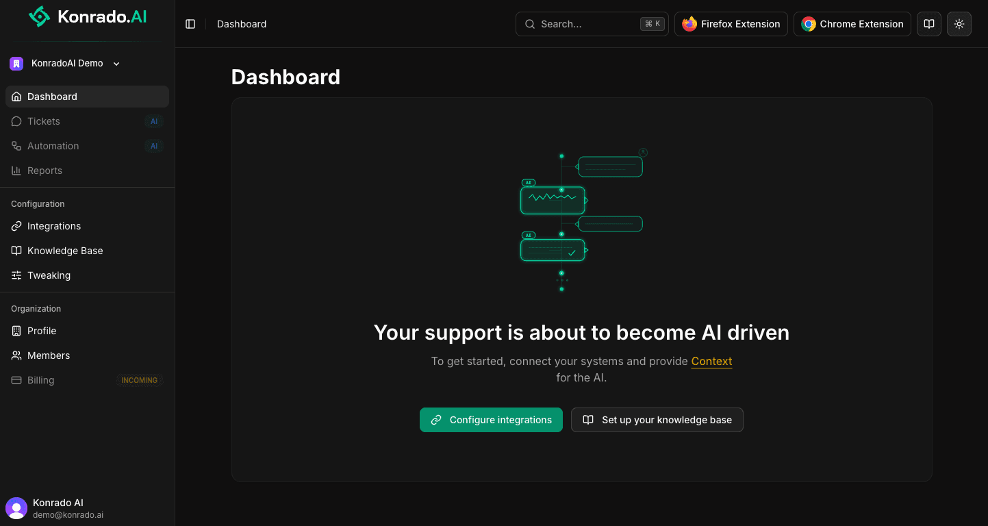Konrado.AI dashboard onboarding screen