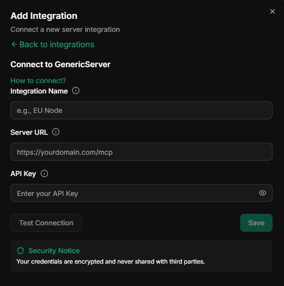 Generic add integration form