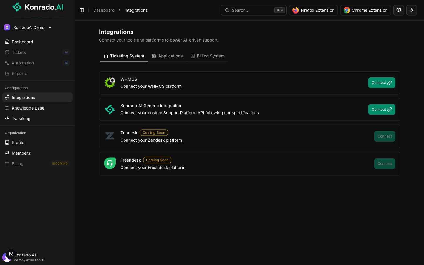 Supported integrations on the Integrations page