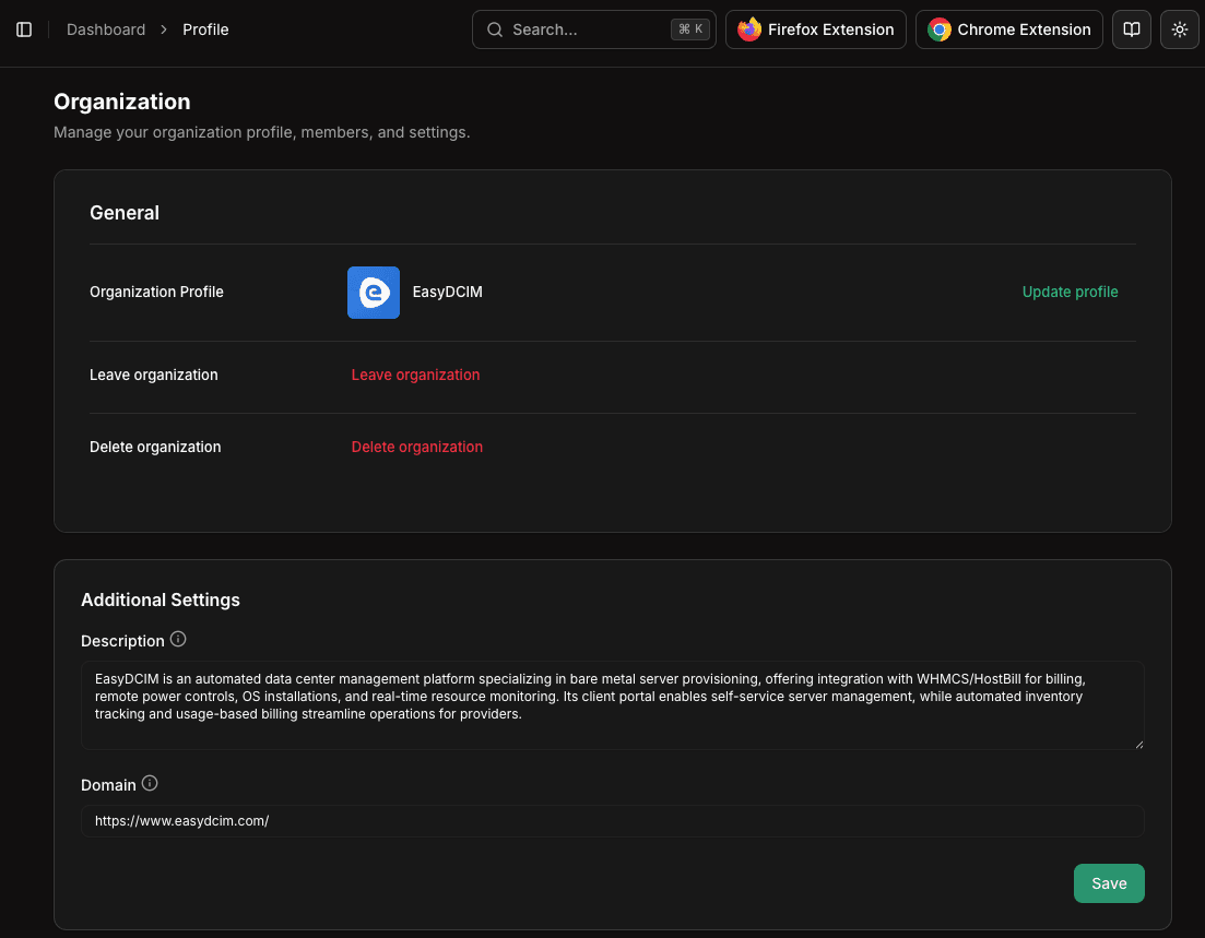 Organization Profile page