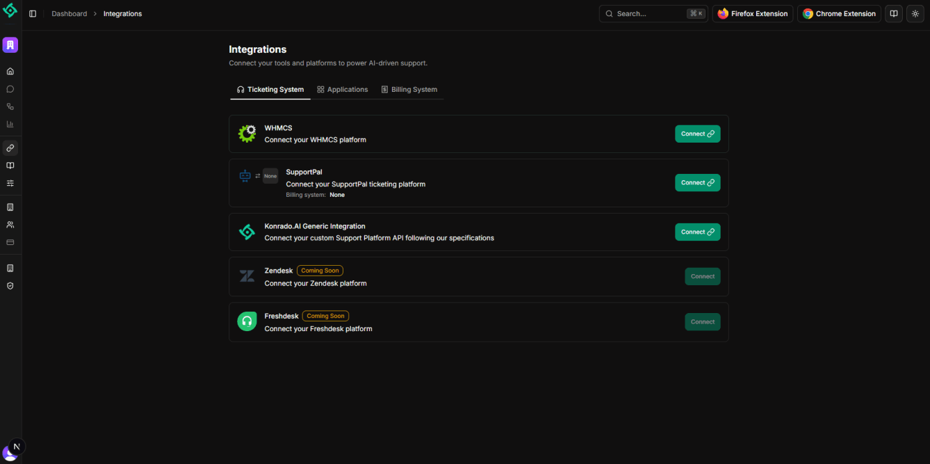 Ticketing System integrations list with SupportPal available