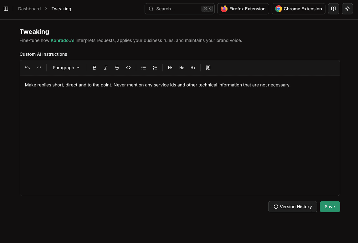Tweaking page with rich text editor
