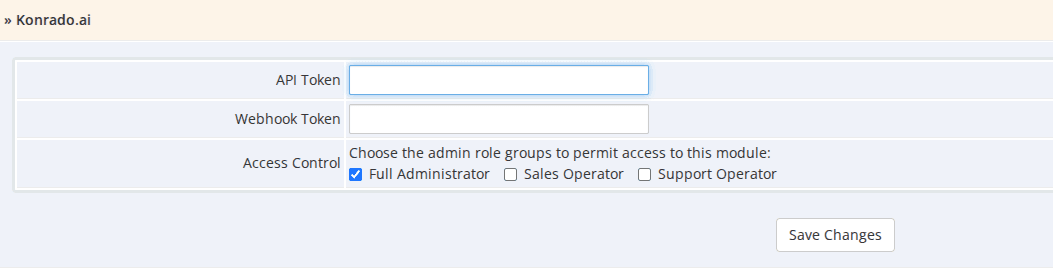 WHMCS module configuration fields